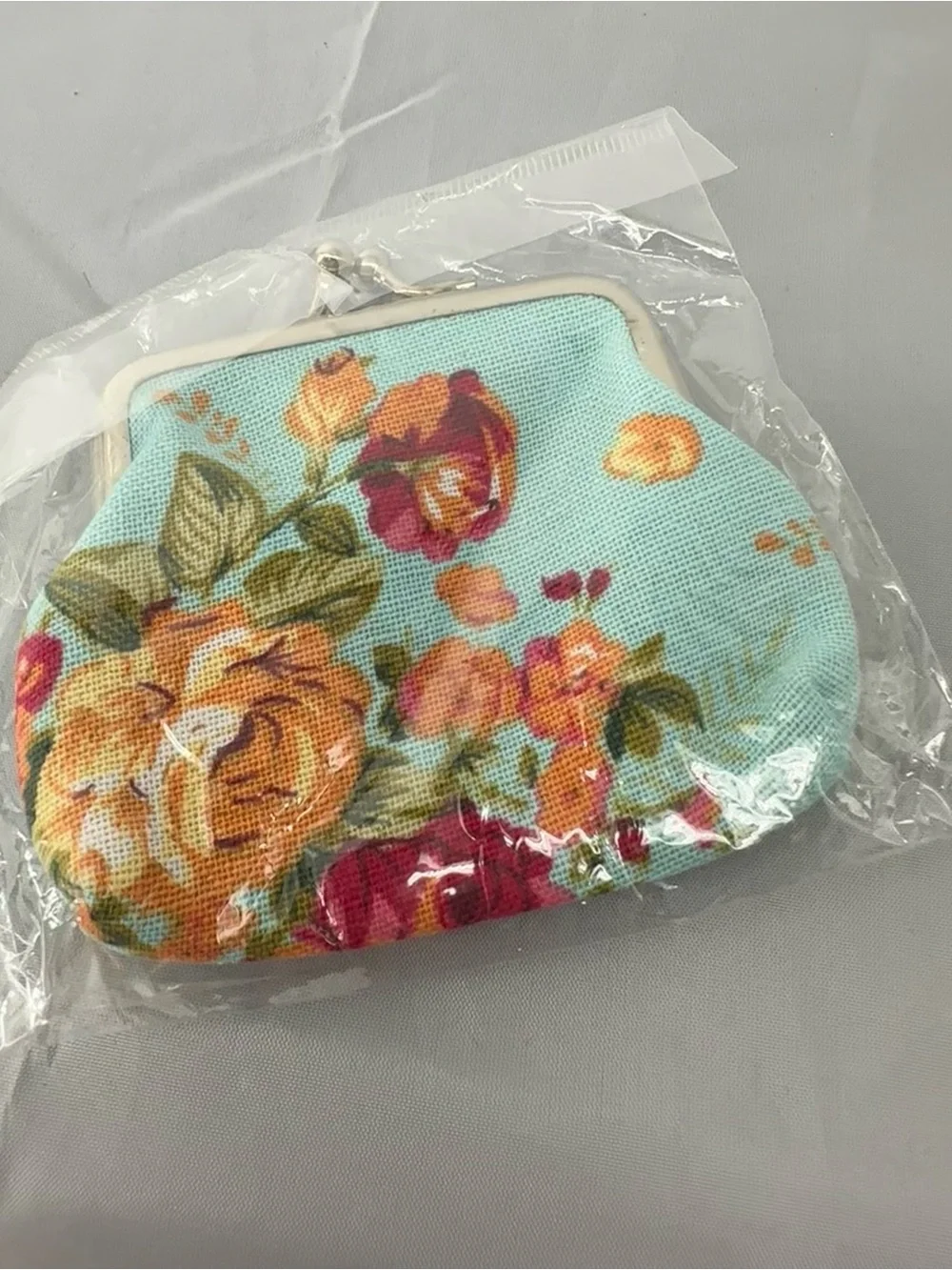 New turquoise floral coin pouch